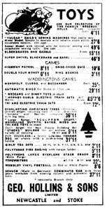 Advert which mentions BAYKO from the Stoke Evening Sentinel, November 27th, 1958 issue