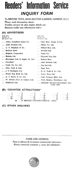 British Toys page 16 - the inquiry form - for BAYKO tick number 5